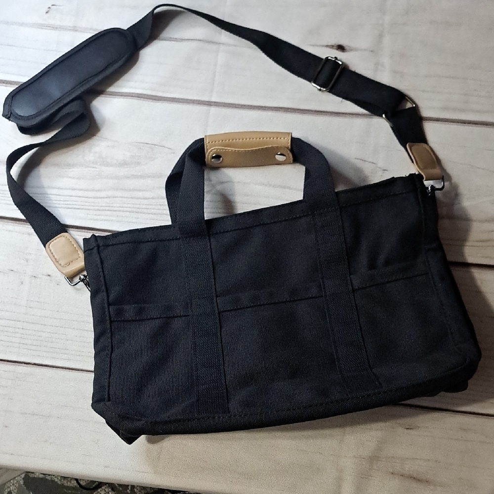 Stylish Black Canvas and Tan Accents Tote Bag